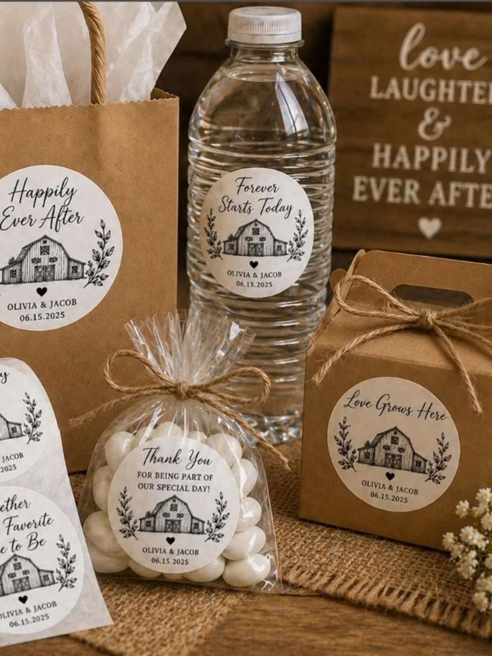 500 Rustic Barn Bridal Wedding Stickers Customized